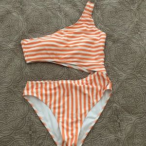 She-in orange and white striped onepiece swimsuit